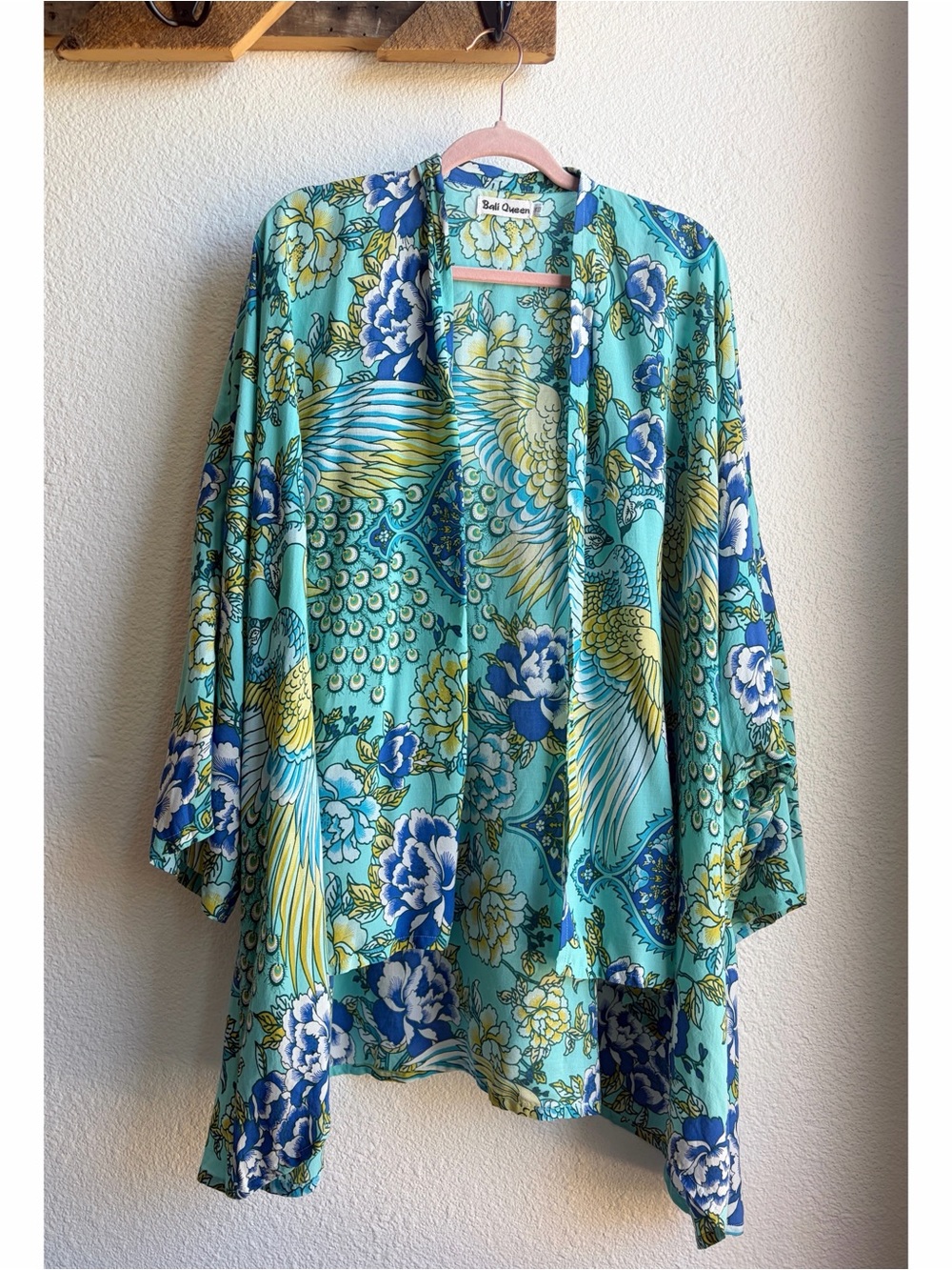 Bali Queen Turquoise Floral Print Kimono OS